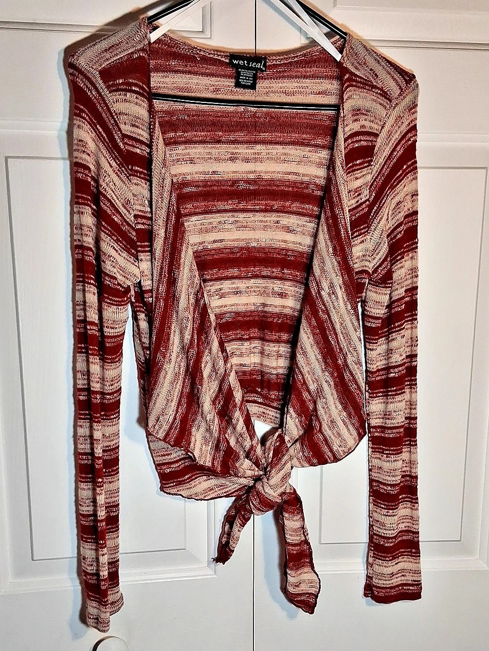 wet seal Striped Tie-Front Sweater in Red & Cream Large Like New